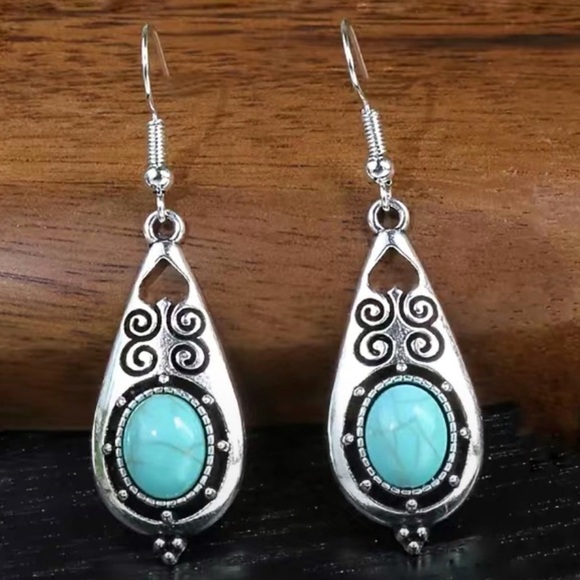 Boho Western Dangle Drop Earrings Native American Turquoise Vintage Silver Style - Picture 8 of 16